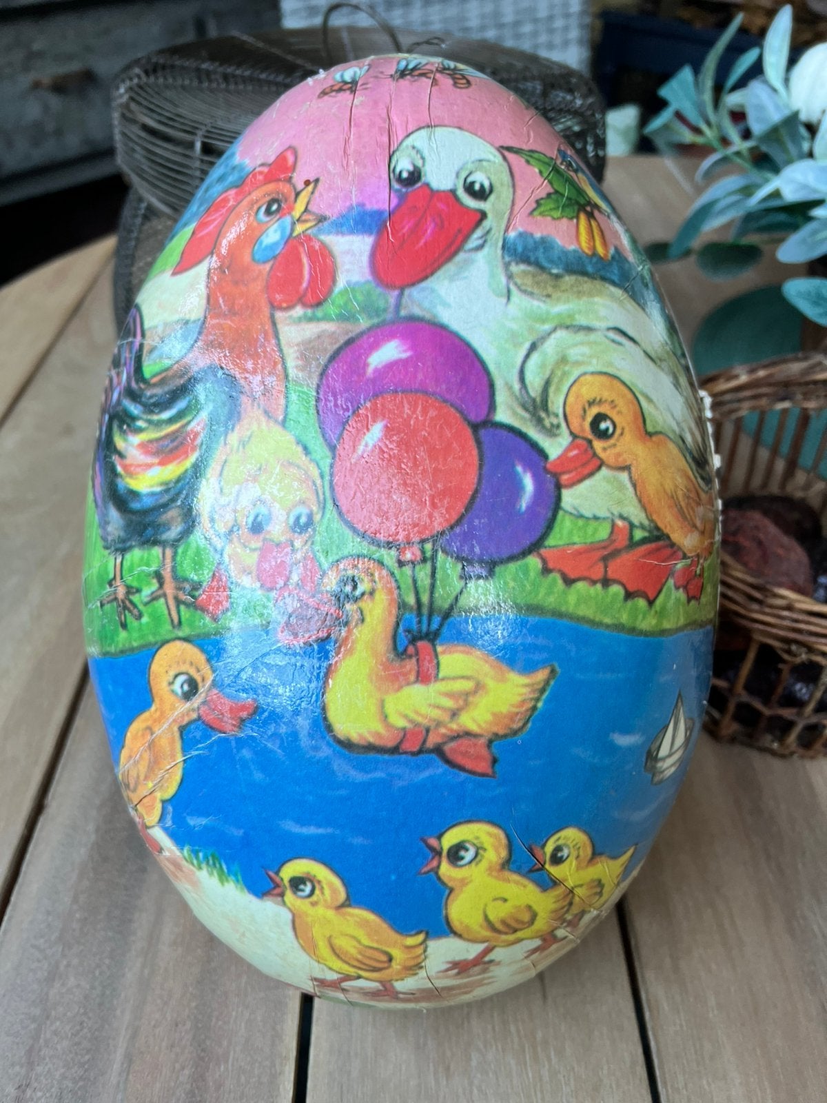 Duits XXL paasei candy container papier maché haan eendjes, Ophalen, Gebruikt