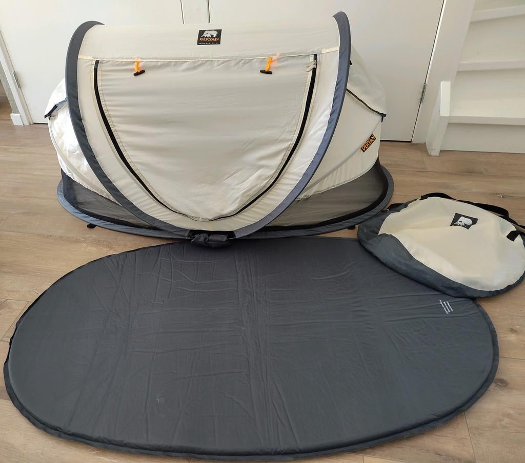 Peuter Luxe Campingbedje - Zelfopblaasbare matras - Crème, Kinderen en Baby's, Babywiegjes en Ledikanten, Zo goed als nieuw, Reisbedje