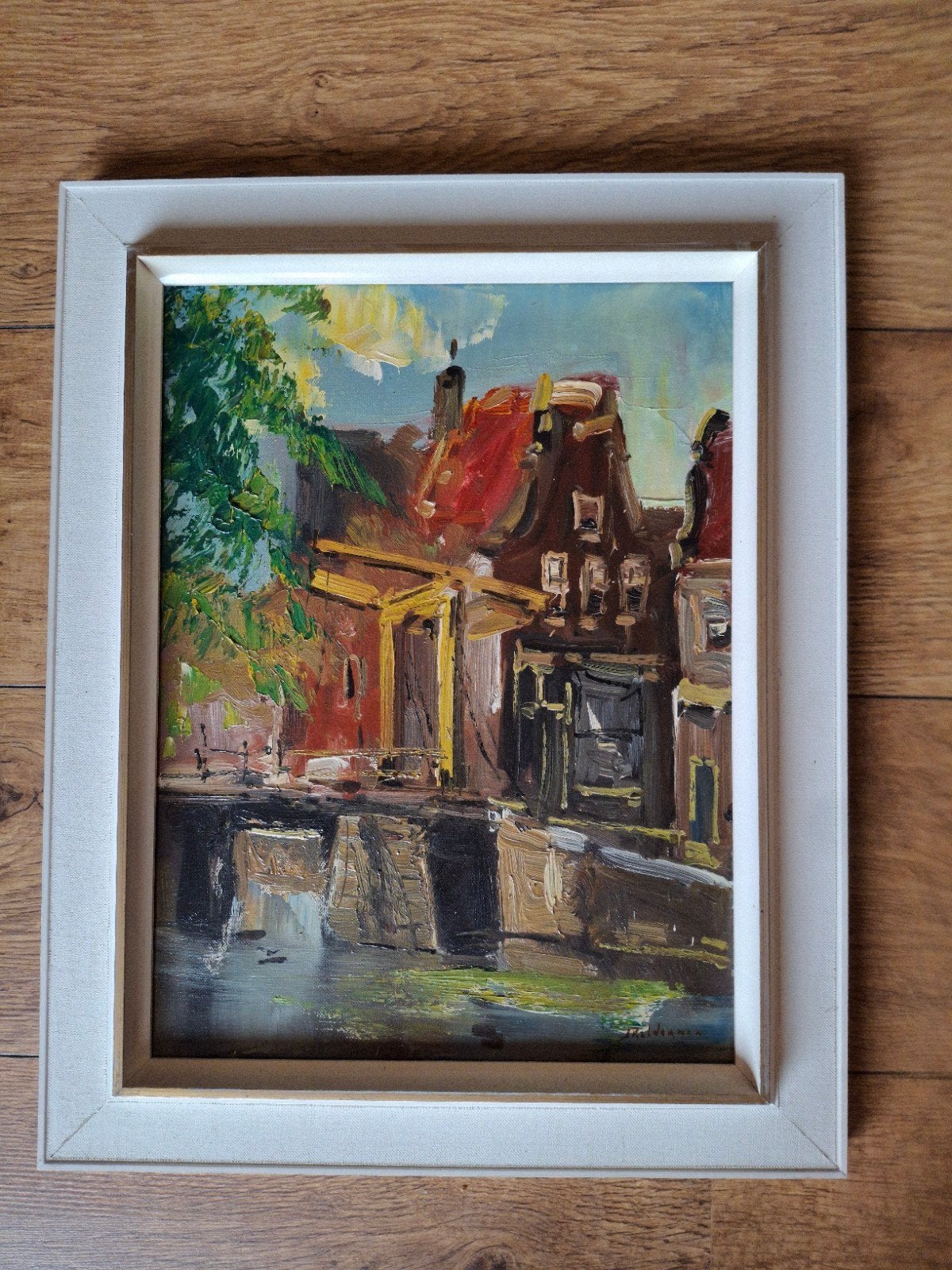olieverfschilderij "De Kippenbrug, Edam" Jan Kelderman, Antiek en Kunst, Ophalen, Doek, Impressionistisch, Gesigneerd