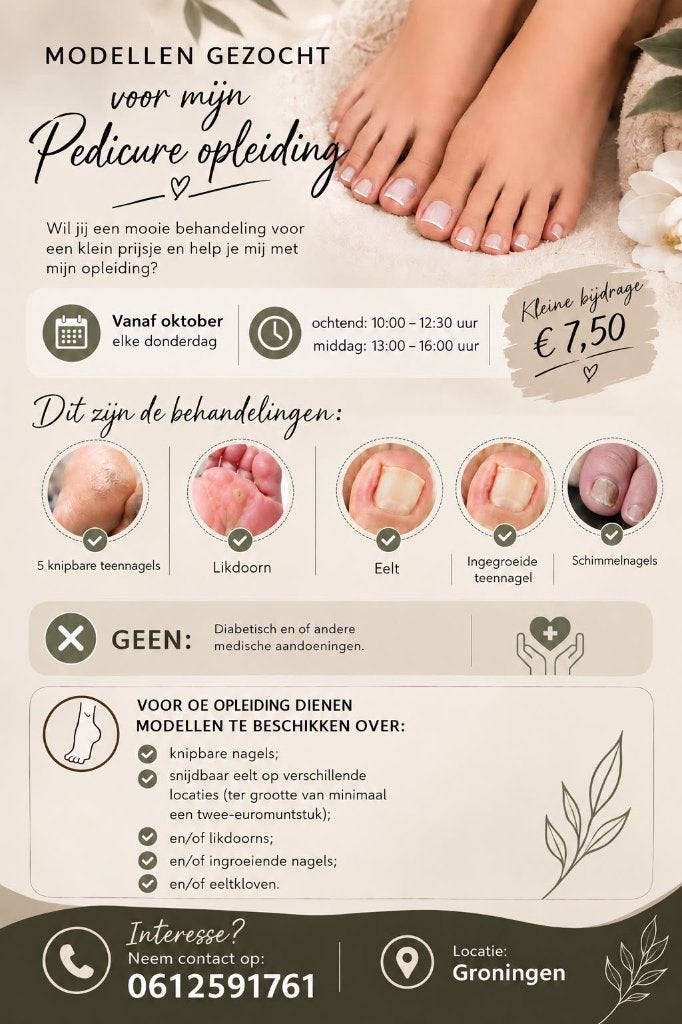 Voetverzorging pedicure modellen gezocht, Vacatures, 33 - 40 uur, Overige niveaus, Starter, Overige vormen