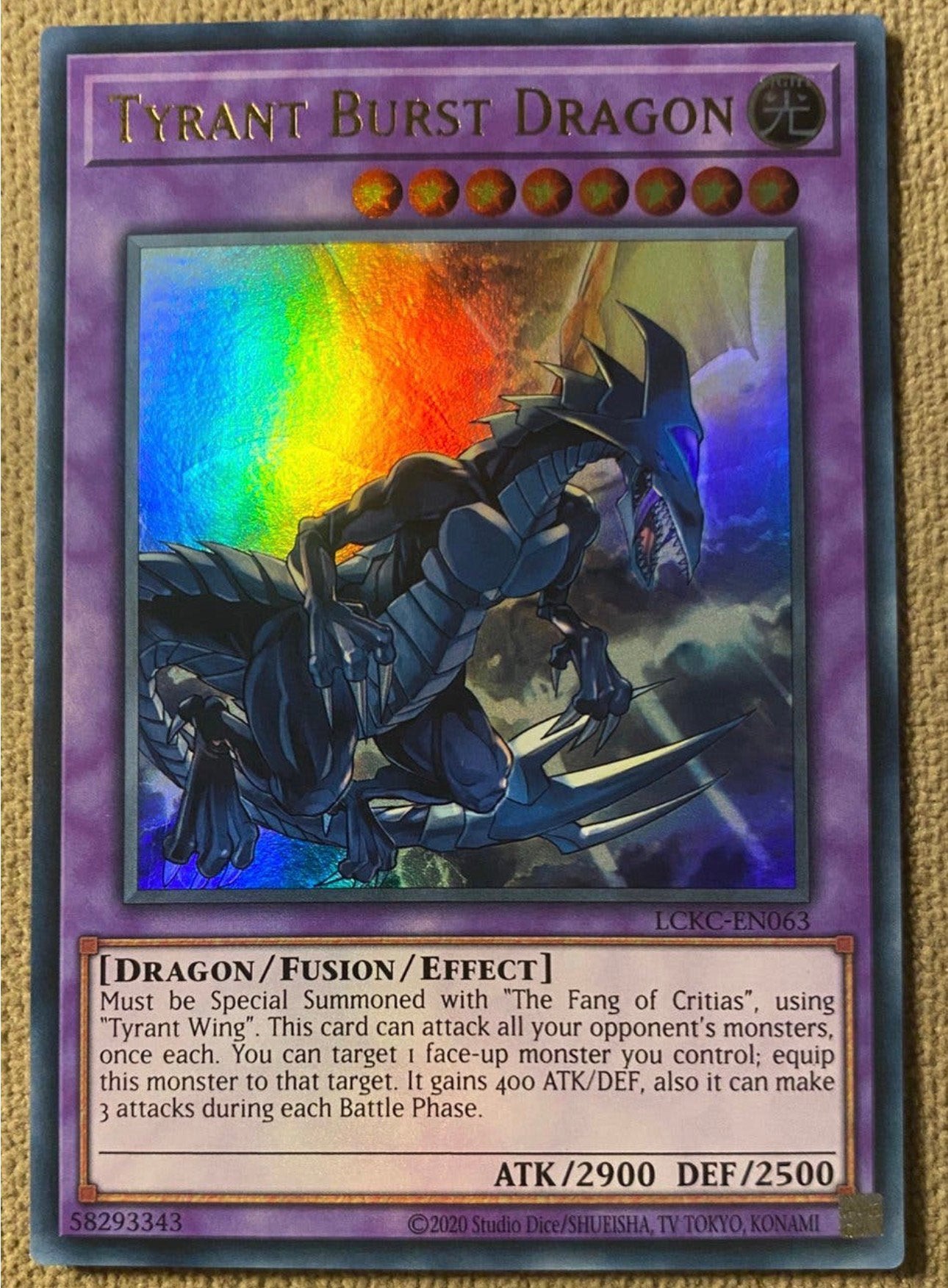 Yu-Gi-Oh! Tyrant Burst Dragon LCKC Print !, Ophalen of Verzenden, Zo goed als nieuw, Losse kaart, Foil
