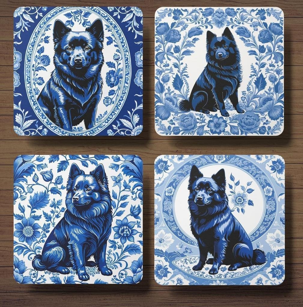 Schipperke Delfts Blauw onderzetters met houder ab592, Ophalen of Verzenden, Nieuw