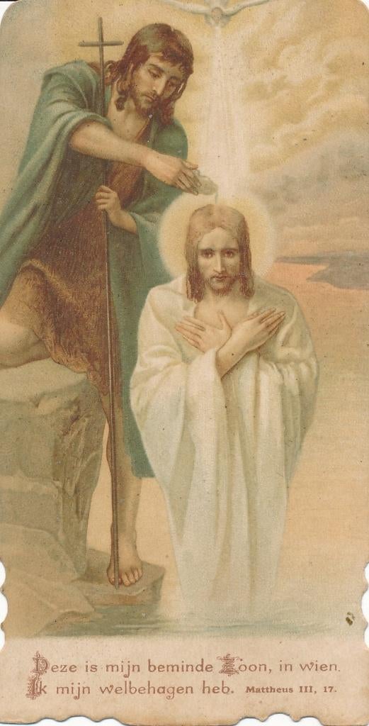 Oud devotie prentje Doop  Jezus door Johannes in de Jordaan, Ophalen of Verzenden, Zo goed als nieuw, Kaart of Prent, Christendom | Katholiek