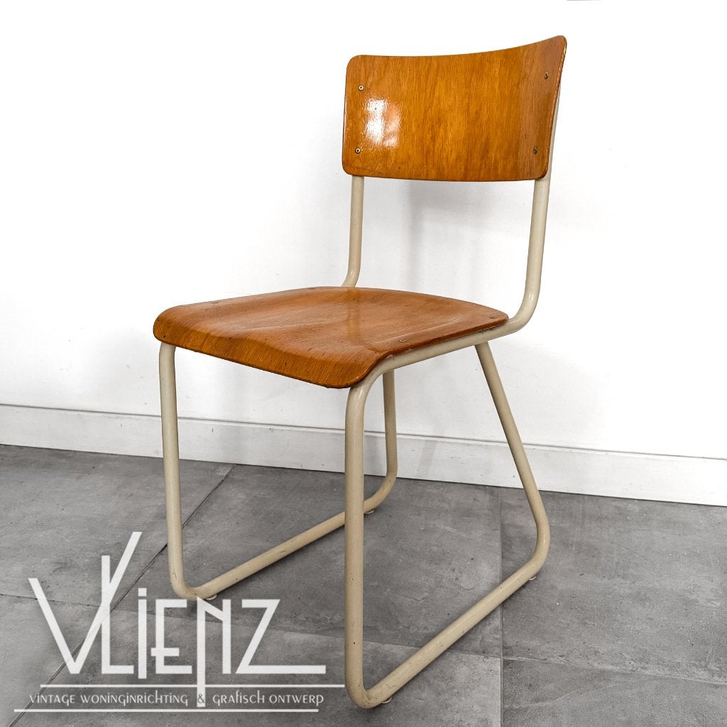 Vintage, industriële stoel, schoolstoel hout buizenframe, Ophalen, Gebruikt, -, Vintage, industrieel, retro