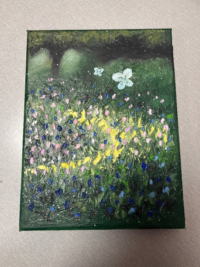 Vlinder landschap canvas schilderij 15x20 cm, Antiek en Kunst, Kunst | Schilderijen | Klassiek, Ophalen of Verzenden