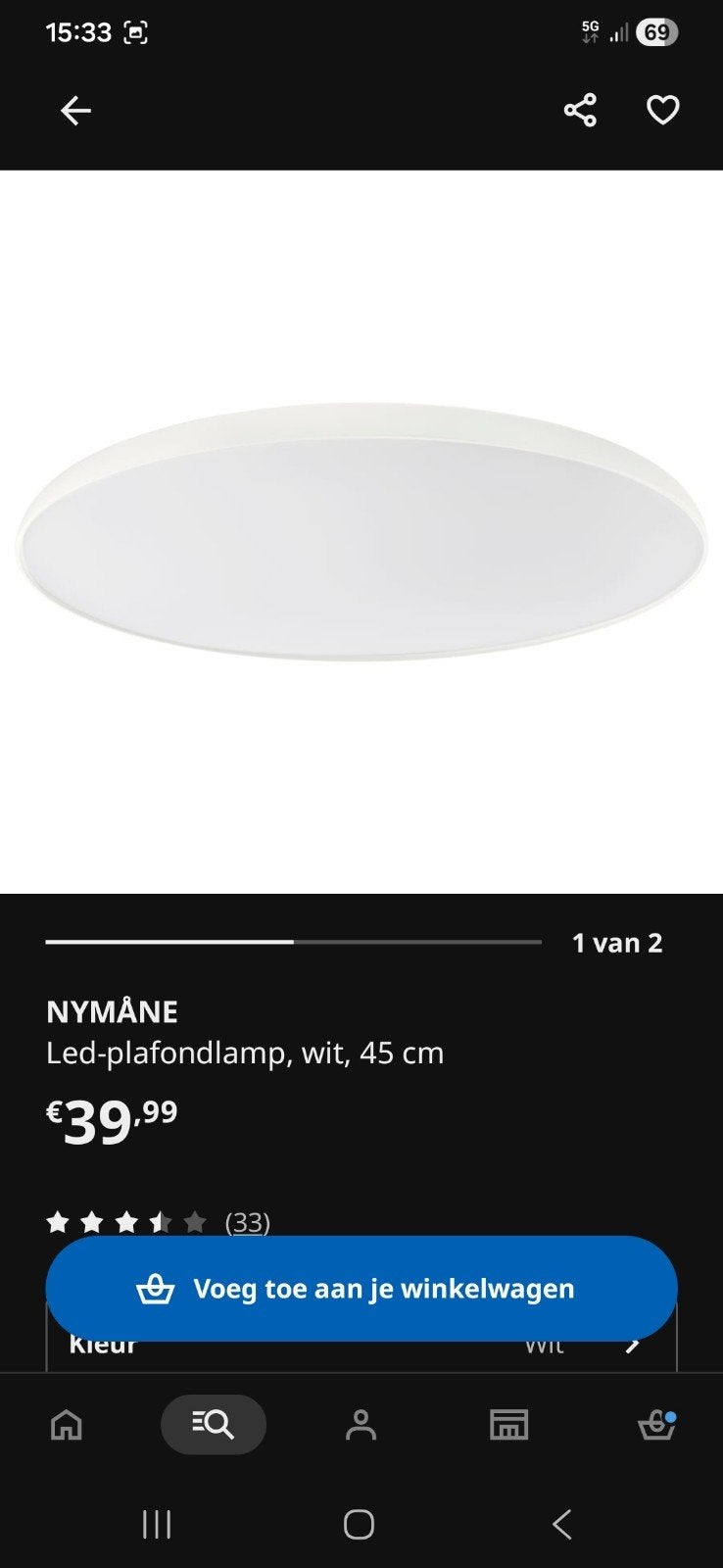 IKEA NYMÅNE LED-plafondlamp, wit, 45 cm 3 stuks beschikbaar, Ophalen of Verzenden, Zo goed als nieuw, Modern