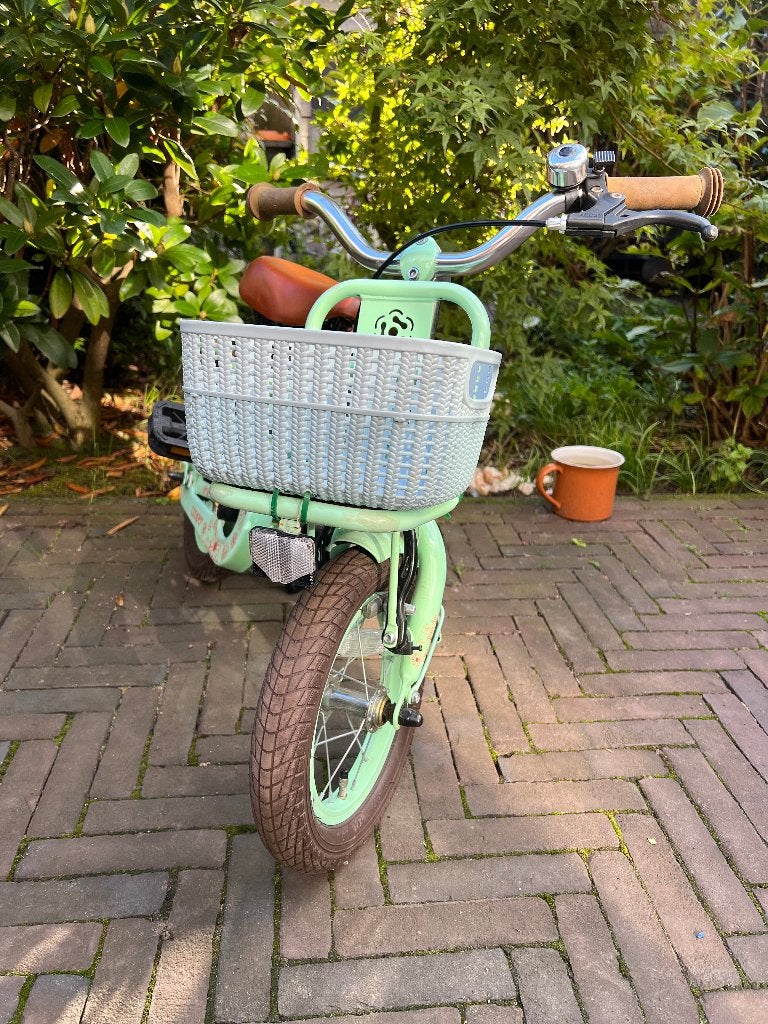 kinderfiets Supersuper Cooper bamboo 12 inch, Fietsen en Brommers, Ophalen, Terugtraprem, Zijwieltjes, Gebruikt