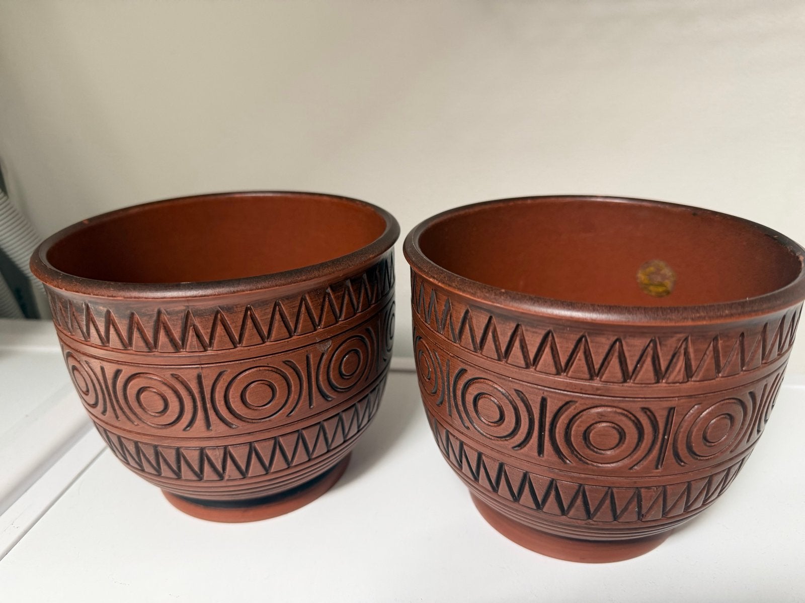 Set van 2 Emsa kunststof bloempotten, W.Germany, Kunststof, Gebruikt, Rond, Binnen
