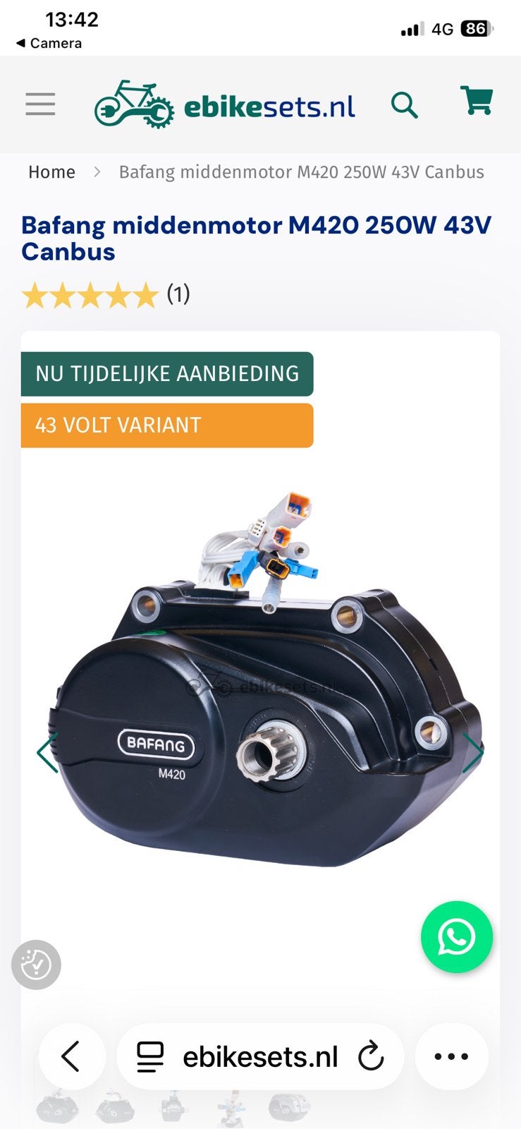 Bafang M 420 midden motor, Ophalen of Verzenden, Gebruikt, Overige typen