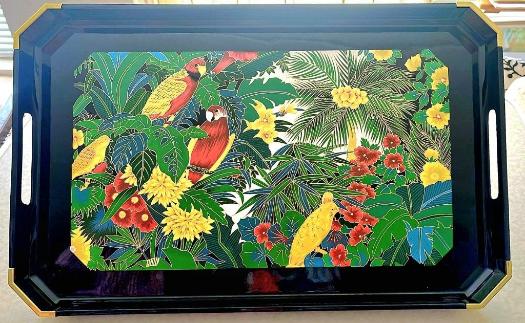 Dienblad met kleurrijke afbeelding, vintage maar ongebruikt, Huis en Inrichting, Kunststof, Nieuw, Ophalen of Verzenden, Dienblad