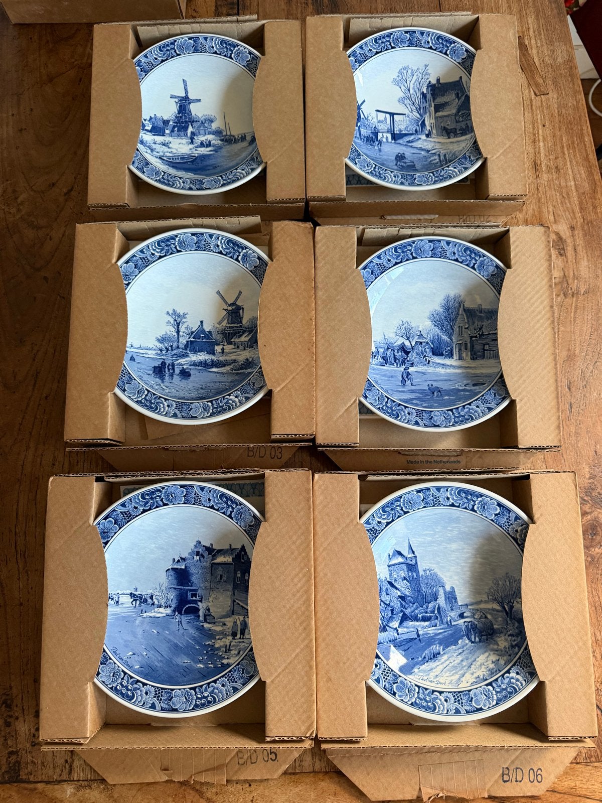 6 Delfts Blauwe sierborden, Royal Goedewaagen, Paul van Dort, Ophalen of Verzenden