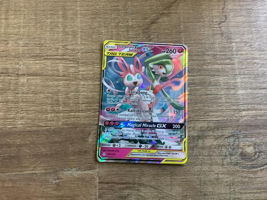 Gardevoir & Sylveon GX TAG TEAM Pokémon kaart, Ophalen, Zo goed als nieuw, Losse kaart, Foil