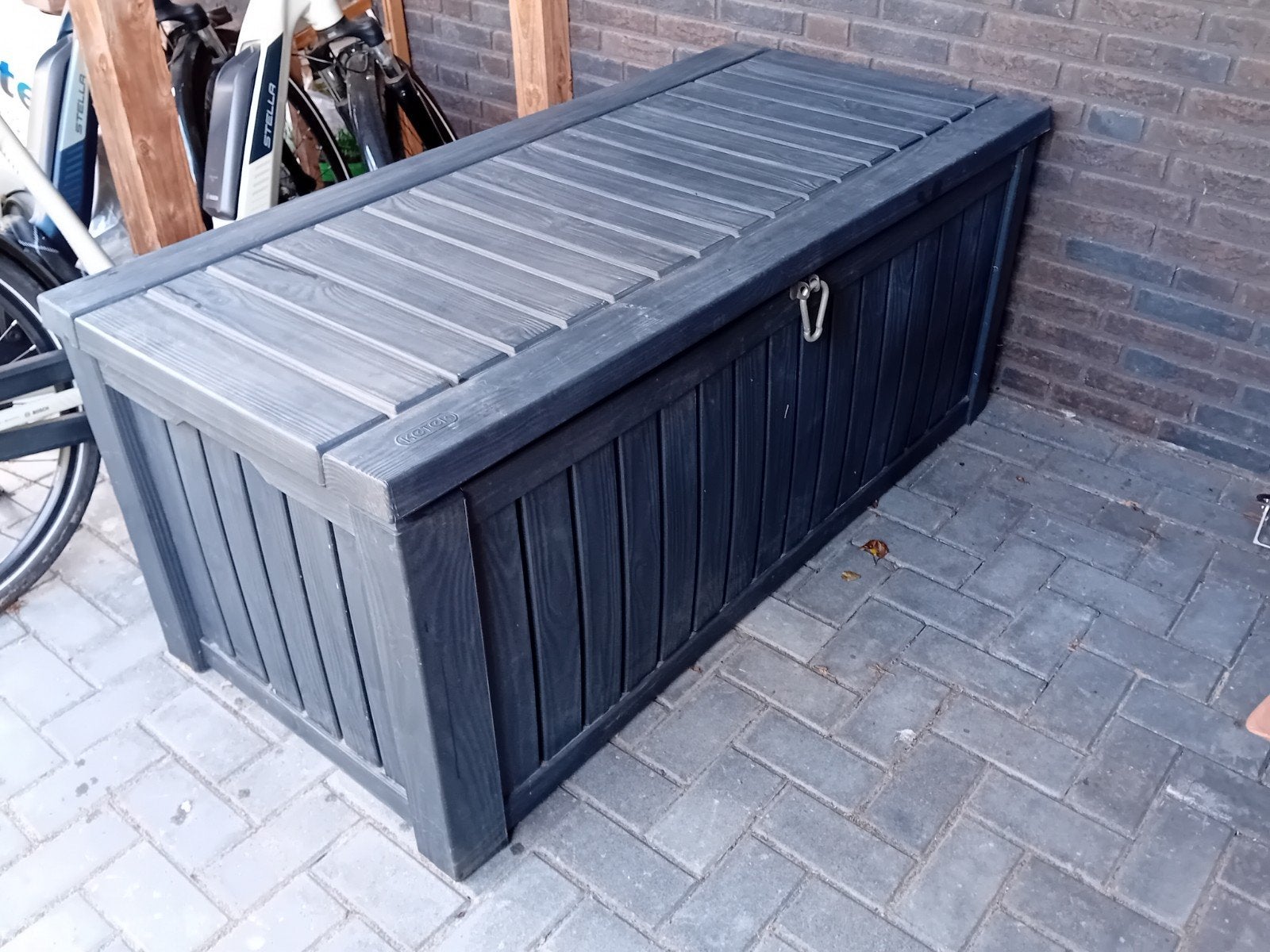 Keter Kussenbox Rockwood Houtlook Grijs 570L, Tuin en Terras, Ophalen of Verzenden