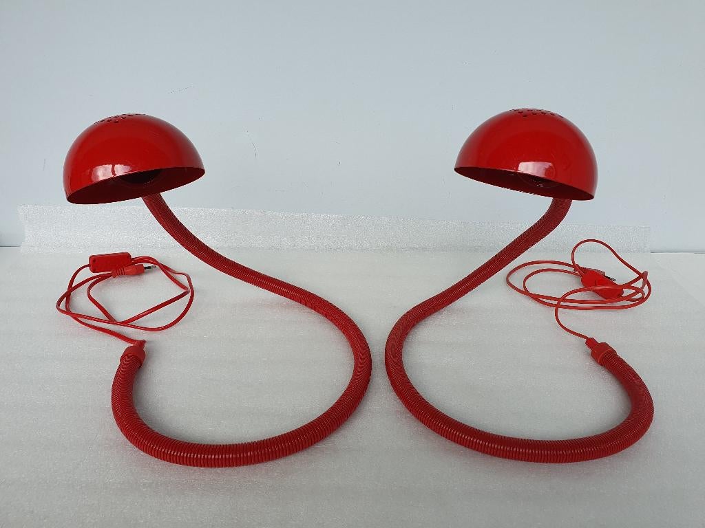 Set van 2 vintage Snake Lampen (Vrieland Design), Huis en Inrichting, Lampen | Tafellampen, Ophalen of Verzenden, Gebruikt