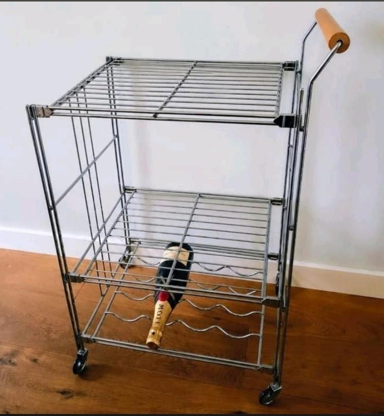 Vintage RVS Keukentrolley / wijnrek, Ophalen