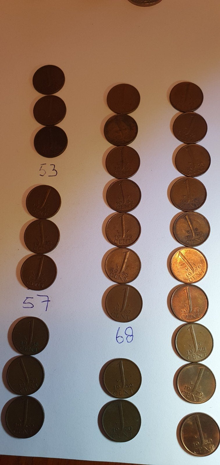 Verzameling Nederlandse 1 cent munten (jaren '50-'80), Ophalen of Verzenden, Koningin Juliana, 1 cent, Setje
