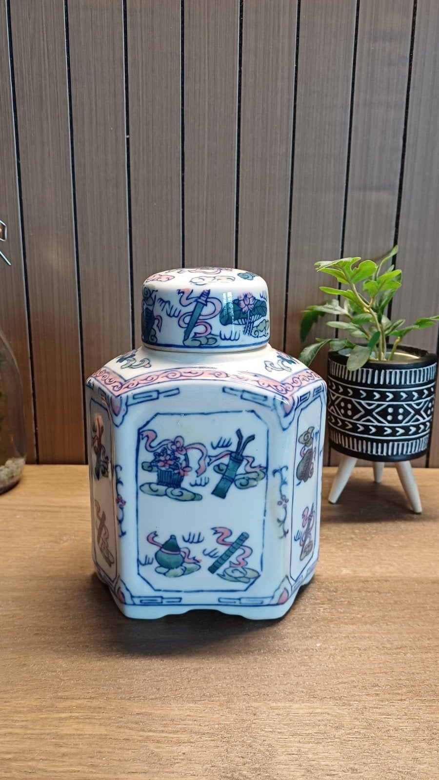 Vintage Chinese achtkantige gemberpot met deksel, Antiek en Kunst, Ophalen of Verzenden
