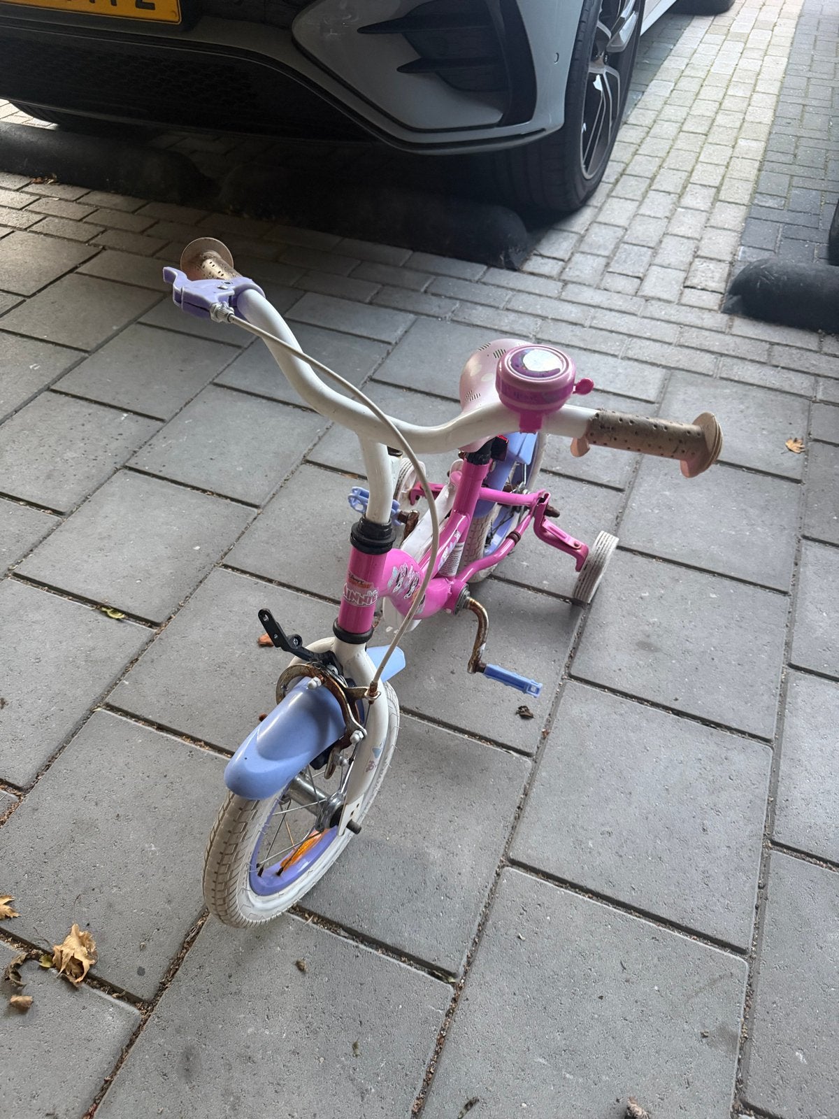 Roze kinderfiets met zijwieltjes, Ophalen, Zijwieltjes, Gebruikt, Velgrem