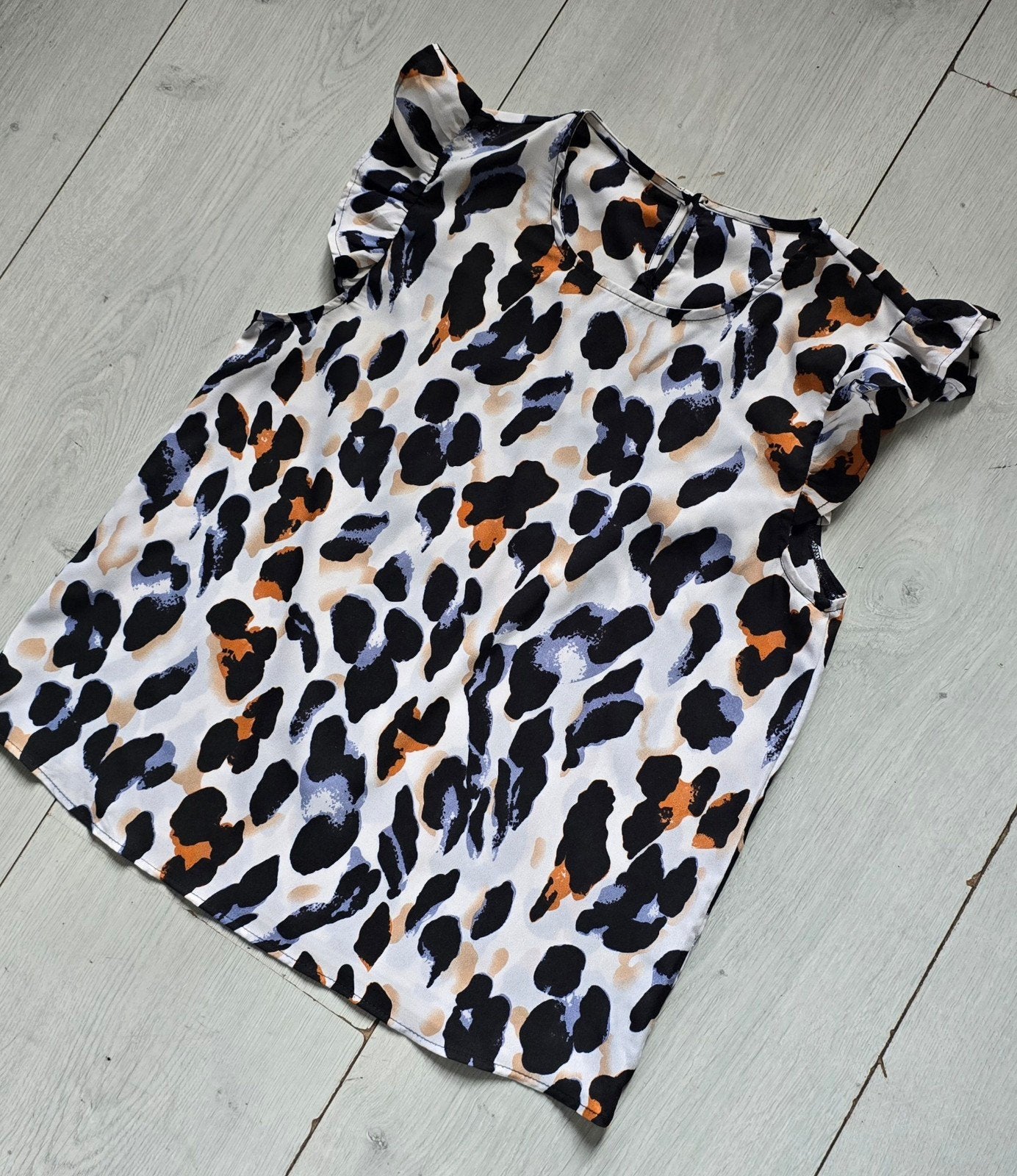 Leopard print top met ruches mouwen - maat L, Meerkleurig, Maat 42/44 (L), Ophalen of Verzenden, Korte mouw