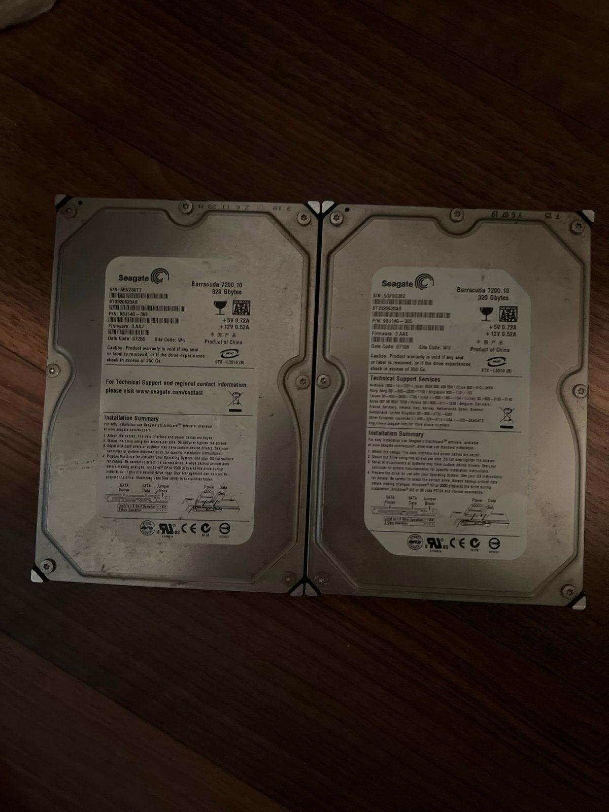 2x Seagate Barracuda 7200.10 320GB HDD - Intern SATA, Computers en Software, Harde schijven, Intern, Gebruikt, Ophalen of Verzenden