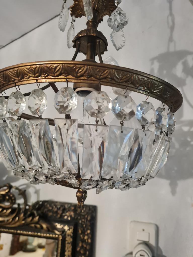 Antieke zak kroonluchter brons met kristal, Heikant 21 Kaatsheuvel, Belle Vieille Brocante, Ophalen of Verzenden, Zo goed als nieuw