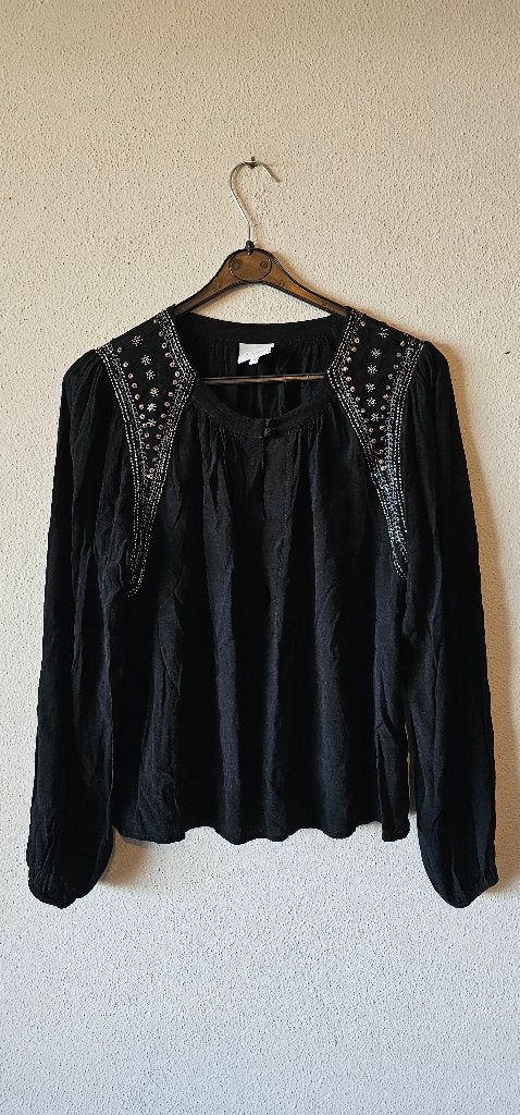 Dante 6 Zwarte Blouse met Borduurwerk - Maat L, Zwart, Ophalen of Verzenden, Gedragen, Maat 38/40 (M)