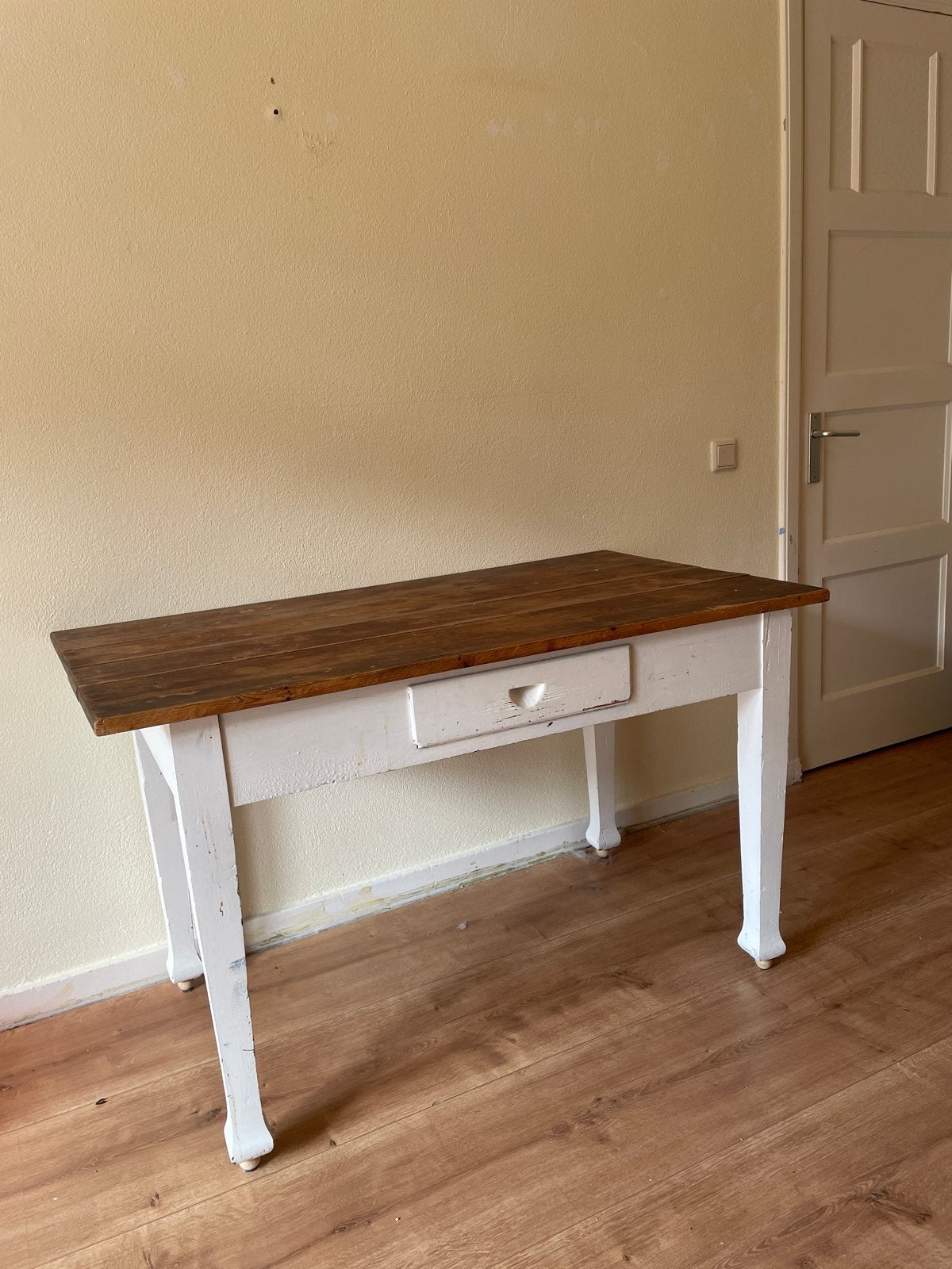 Antiek Frans/Engels bureau met lade - wit onderstel, houten, Ophalen