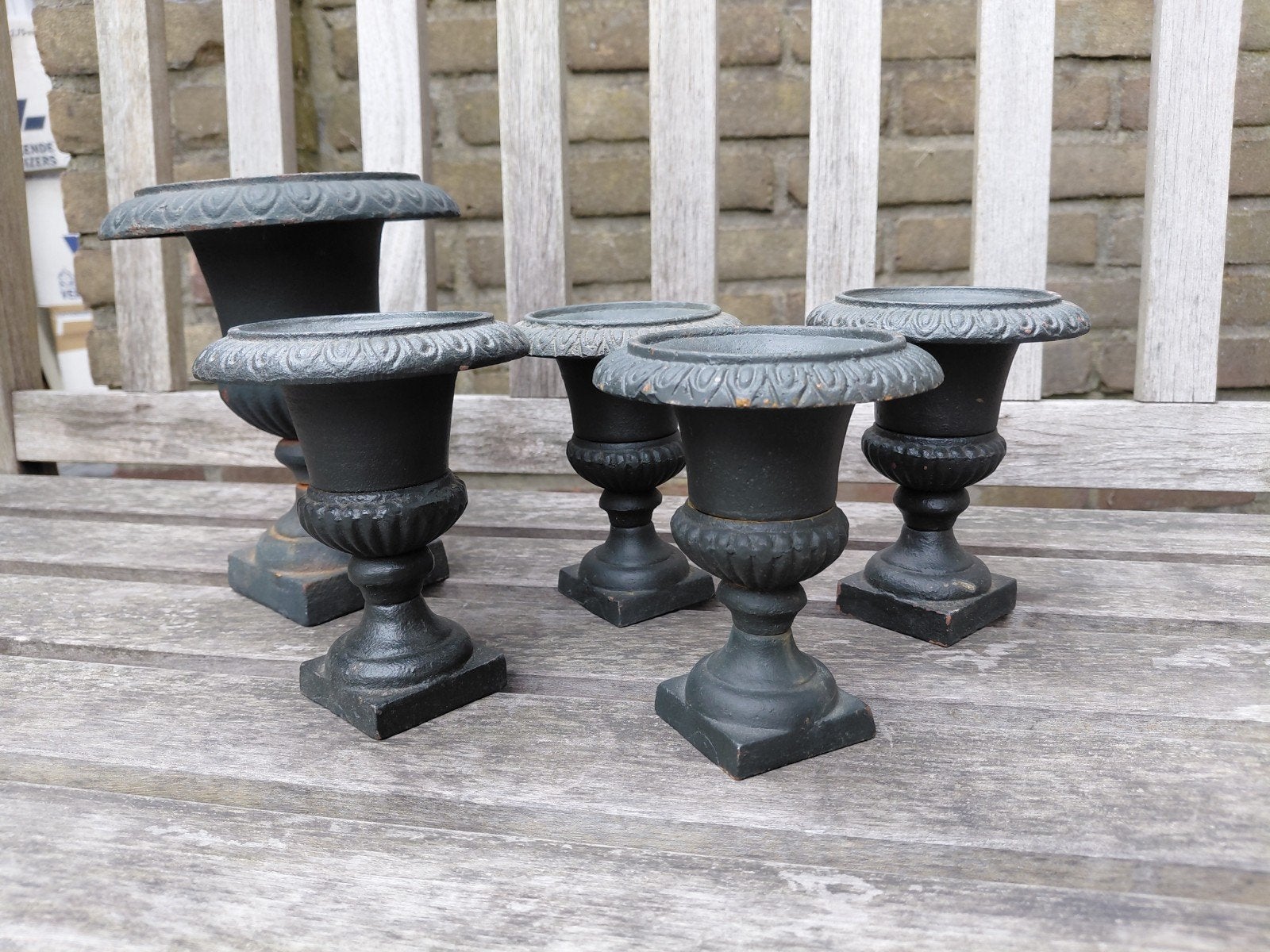 5 Brocante Gietijzeren Jardinières Tuinvazen - Mini, Antiek en Kunst, Ophalen of Verzenden
