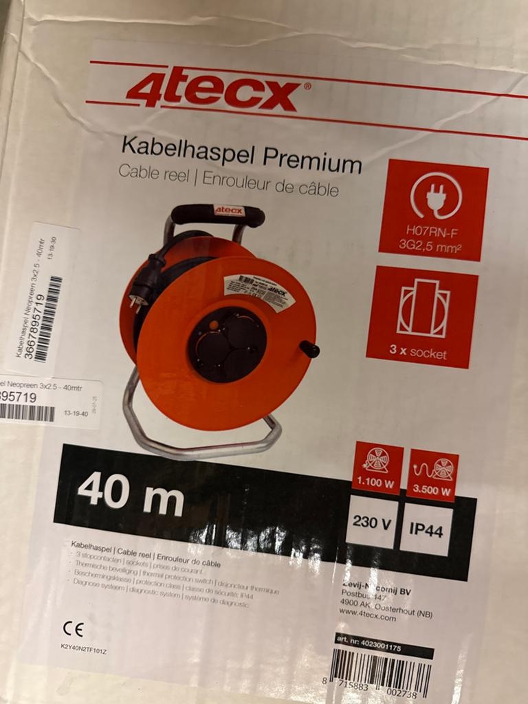 4tecx Kabelhaspel Premium 40m nieuw, Ophalen, Nieuw, Kabel of Snoer