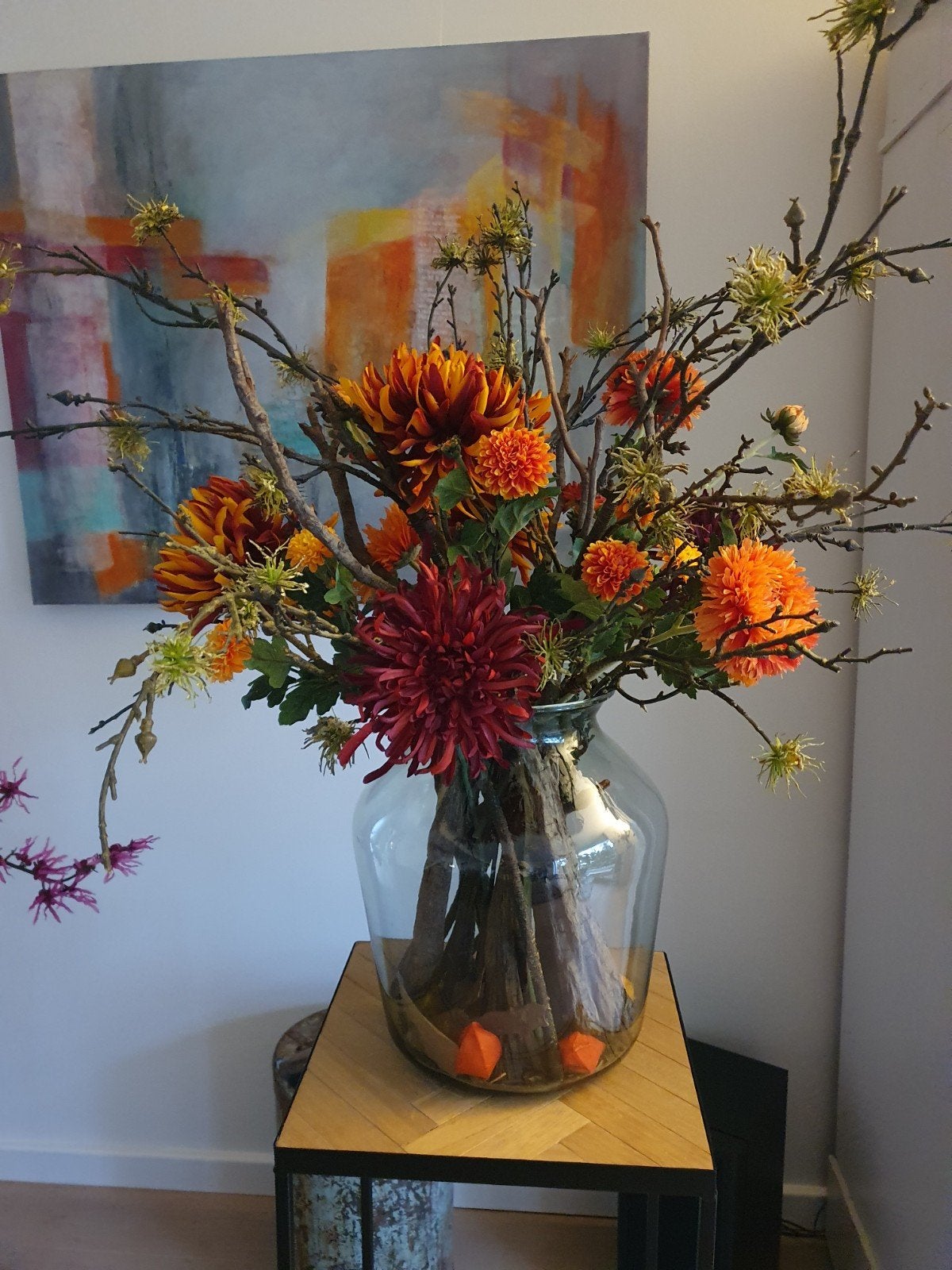 Groot, sfeervol herfstboeket incl. grote vaas, Ophalen, Binnen, Gebruikt, Overige materialen