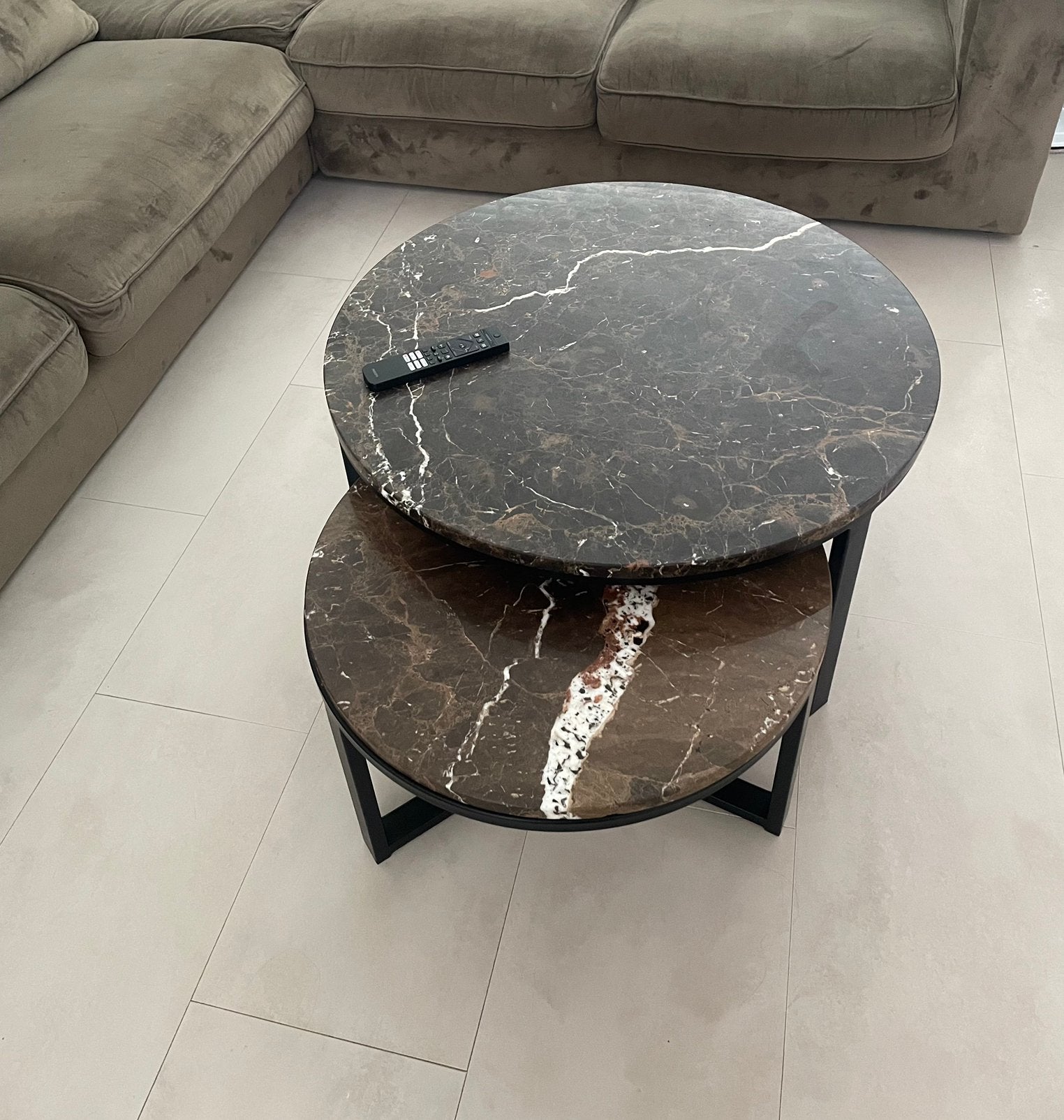 Marmer salon tafelsset richmond, Ophalen, Gebruikt, Rond, 50 tot 100 cm