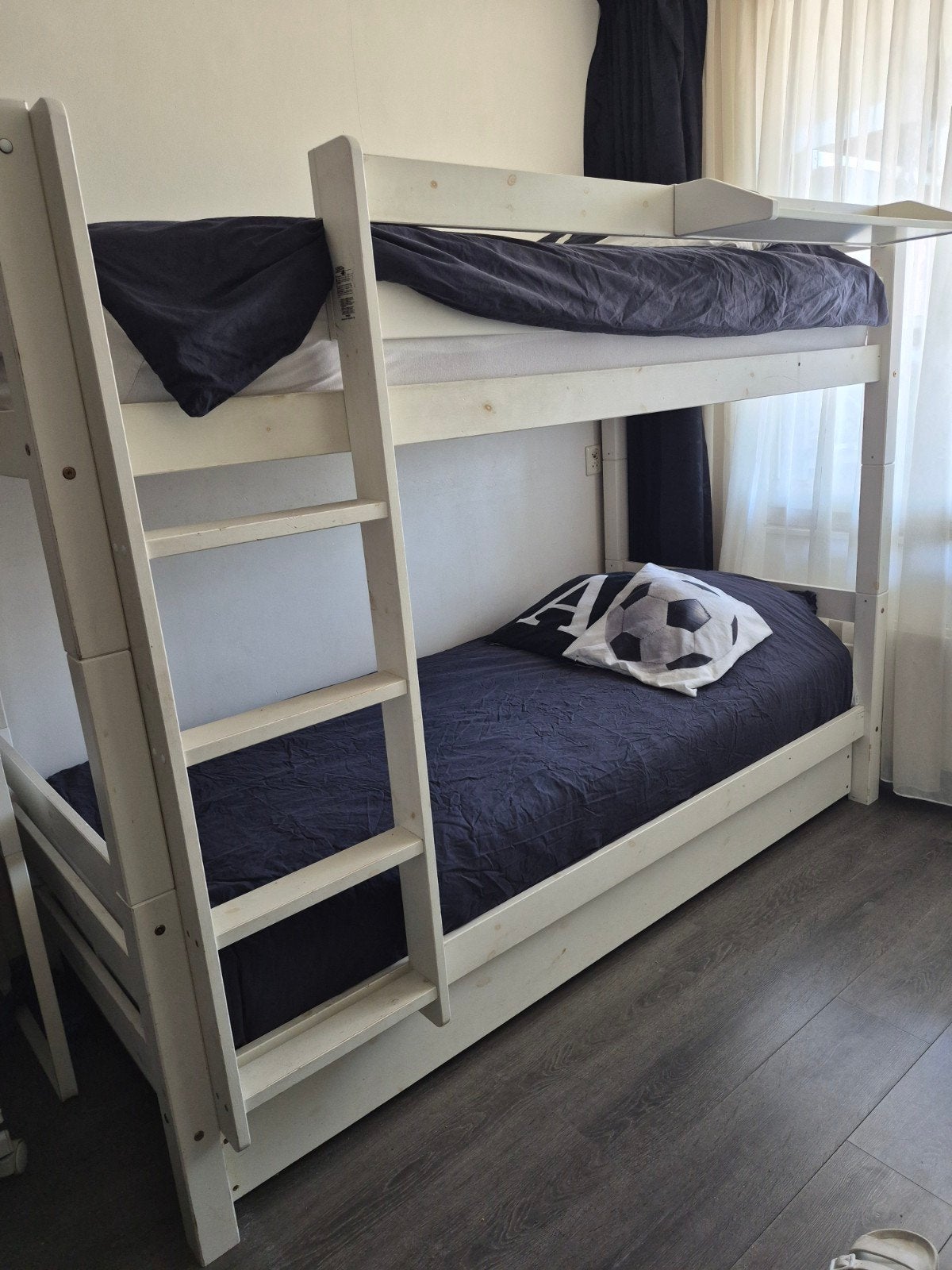 Stevig Stapelbed met Opberglade en tafeltje - Wit Hout, Ophalen, Gebruikt, 90 cm, Tweepersoons