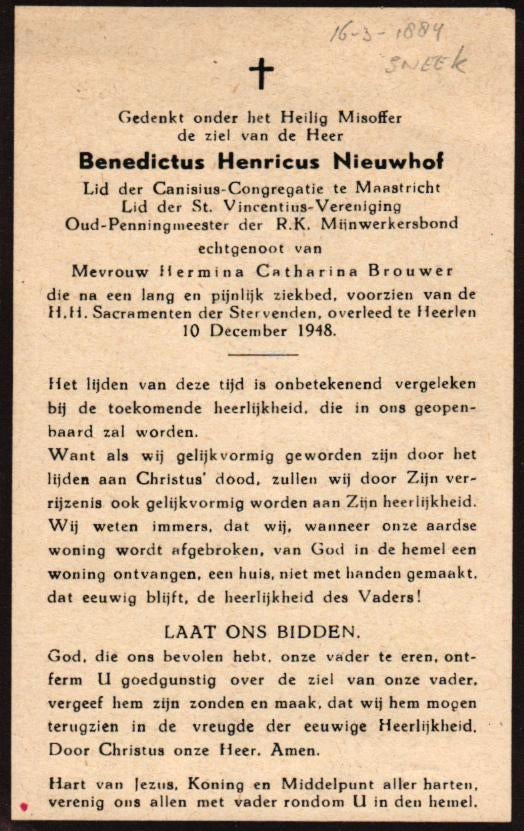 Nieuwhof Benedictus Henricus Sneek 1884-1948 Heerlen, Ophalen of Verzenden