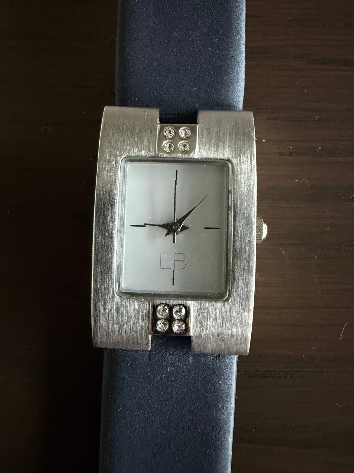 Dames horloge met blauw bandje en steentjes, Overige merken, Gebruikt, Staal, Polshorloge