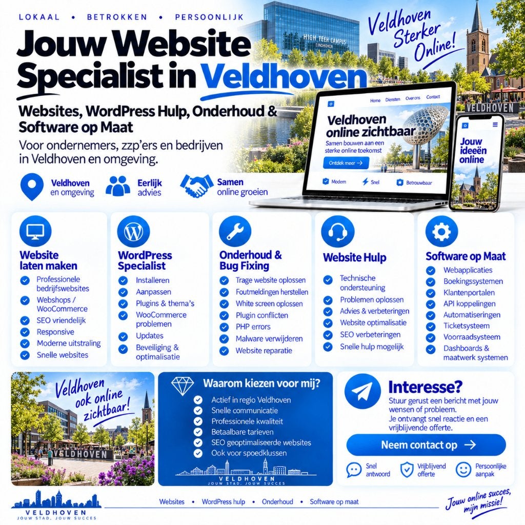 Website Laten Maken & WordPress Hulp Veldhoven, Vacatures, Vanaf 3 jaar, Geschikt als bijbaan, Freelance of Uitzendbasis, 33 - 40 uur