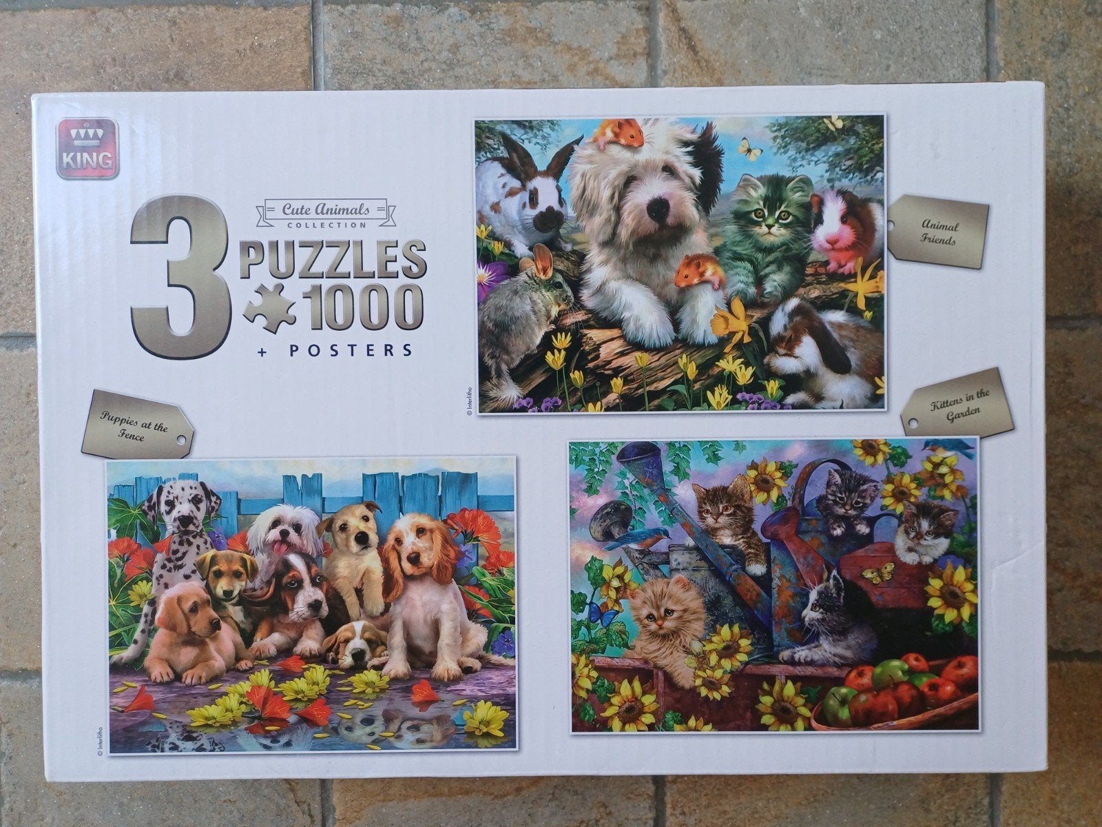 King puzzel, 3x1000, honden en poezen, Ophalen of Verzenden, 500 t/m 1500 stukjes, Zo goed als nieuw, Legpuzzel