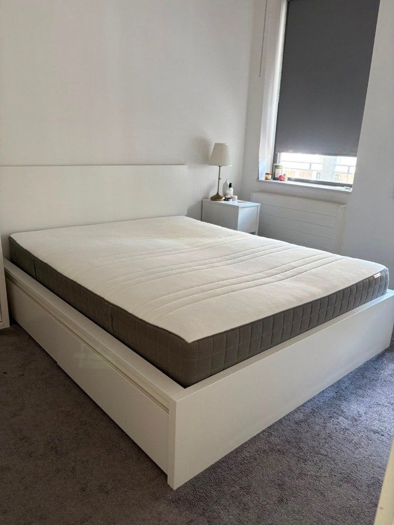 ️ IKEA Malm tweepersoonsbed + matras, Huis en Inrichting, Slaapkamer | Bedden, Ophalen, Gebruikt, Wit, Tweepersoons