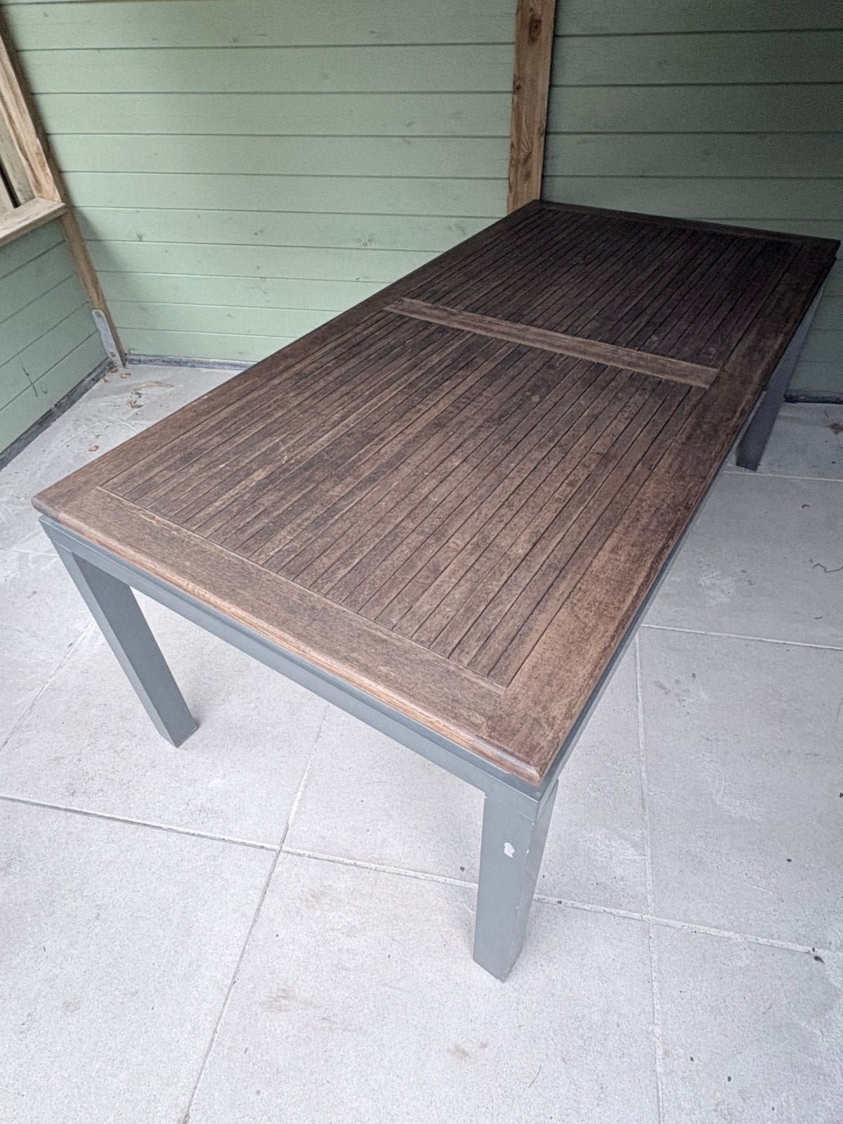 Tuintafel met houten blad, Tuin en Terras, Ophalen, Gebruikt, Rechthoekig, Teakhout