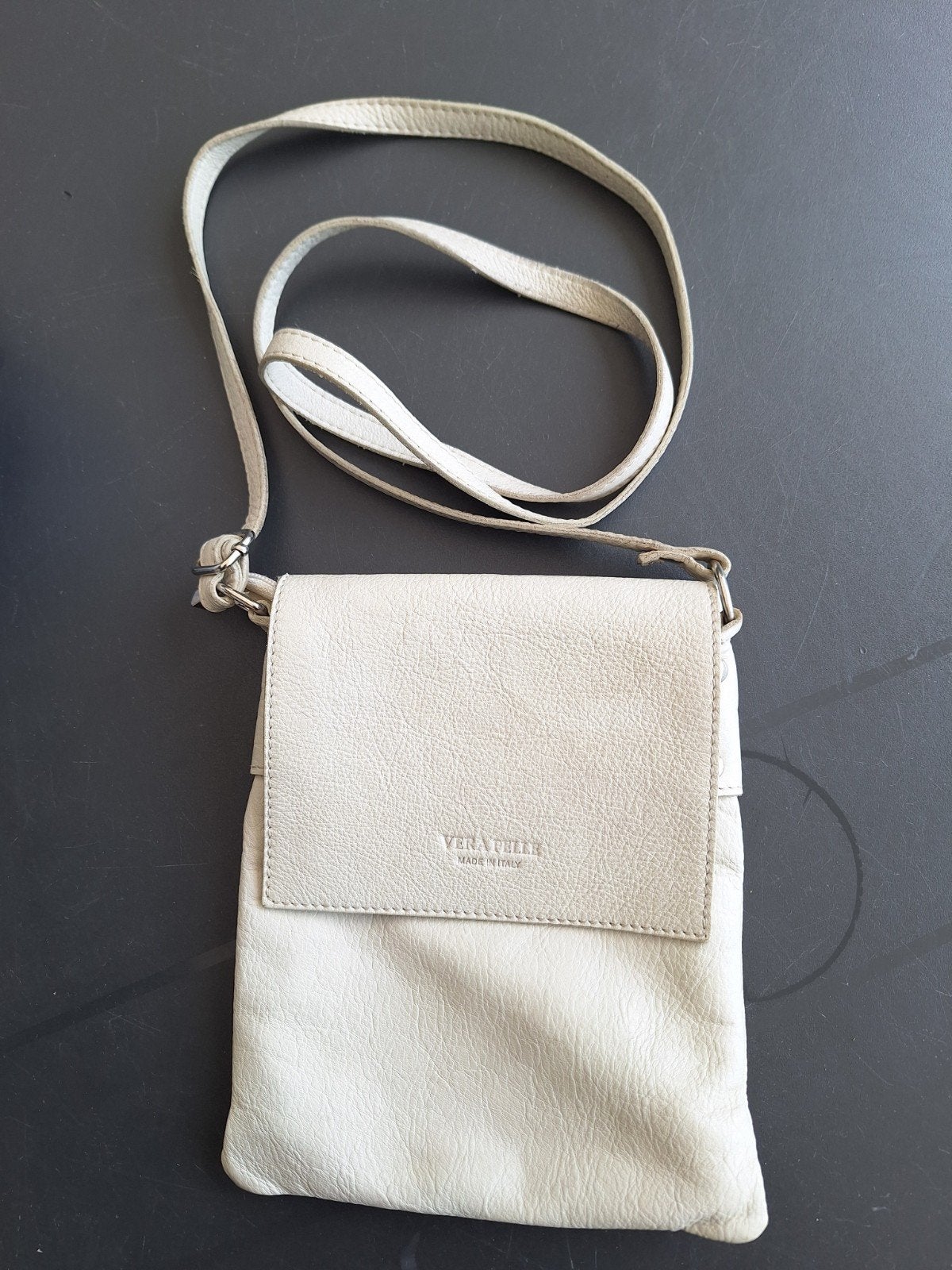 Vera Pelle Leren Tasje - Made in Italy, Ophalen of Verzenden, Zo goed als nieuw, Beige, Schoudertasje