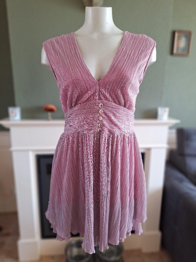 Rinascimento zilver hard roze baby doll jurk L, Verzenden, Zo goed als nieuw, Roze, Boven de knie