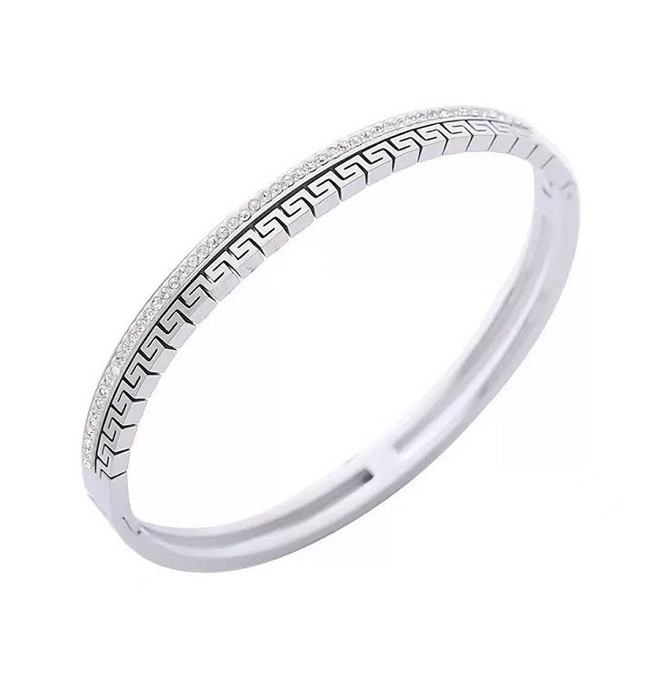 Luxe armband zilver bangle met kristal - maat: 20 cm, Met kristal, Overige materialen, Verzenden, Nieuw
