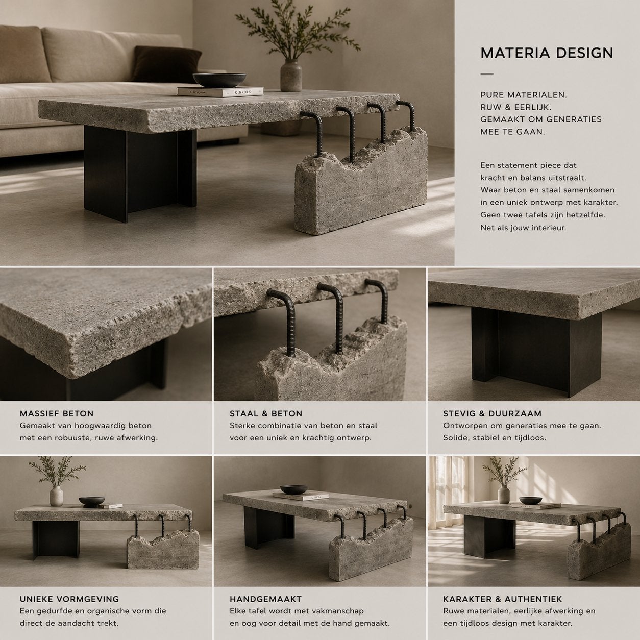 Industriële Design Salontafel Beton & Staal | Handgemaakt, Ophalen of Verzenden, Nieuw, Rechthoekig, 50 tot 100 cm