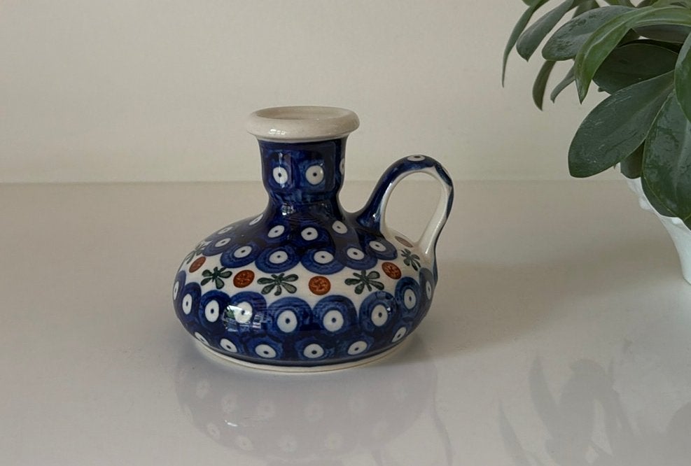 Bunzlau Boleslawiec kandelaar, 9 cm, Blauw, Ophalen of Verzenden, Zo goed als nieuw