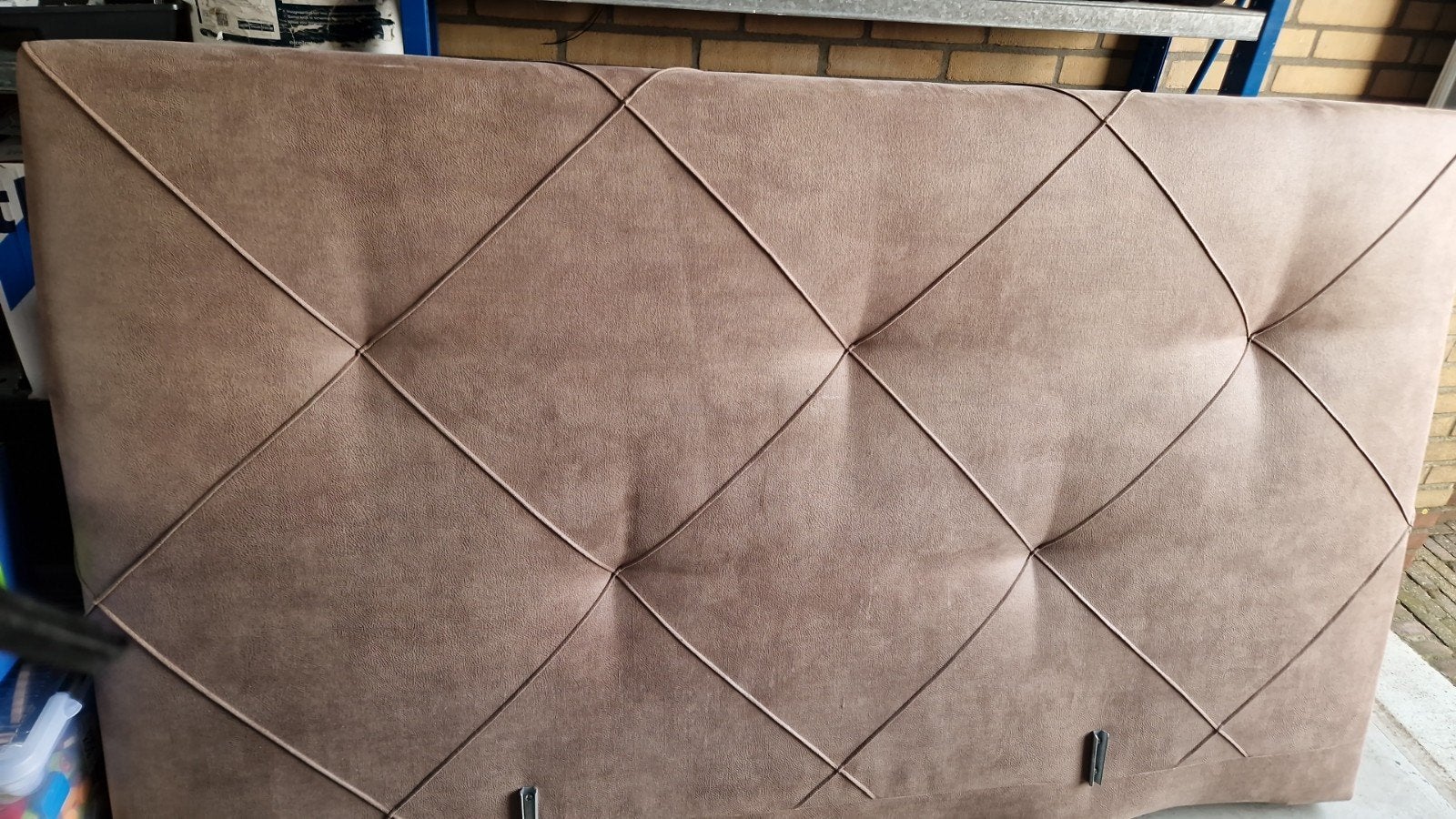 Luxe suède/leren hoofdbord bruin 200x118cm, Ophalen, Overige materialen, Bruin, Tweepersoons