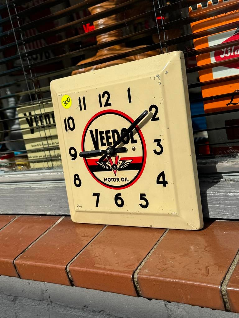 Vintage Veedol Motor Oil Klok - Emaille Reclamebord, Ophalen, Reclamebord, Gebruikt, .
