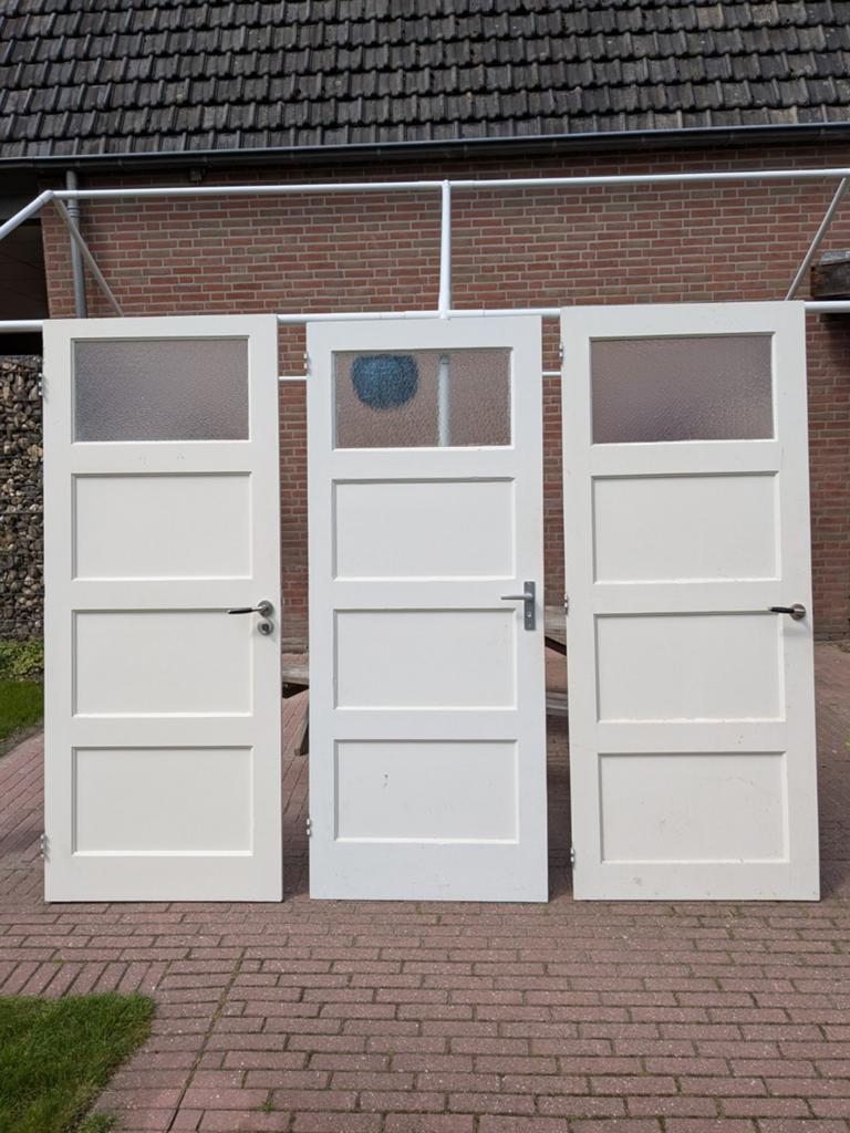 3 paneeldeuren met glas, Doe-het-zelf en Verbouw, Deuren en Horren, Ophalen, Gebruikt, 80 tot 100 cm, Binnendeur