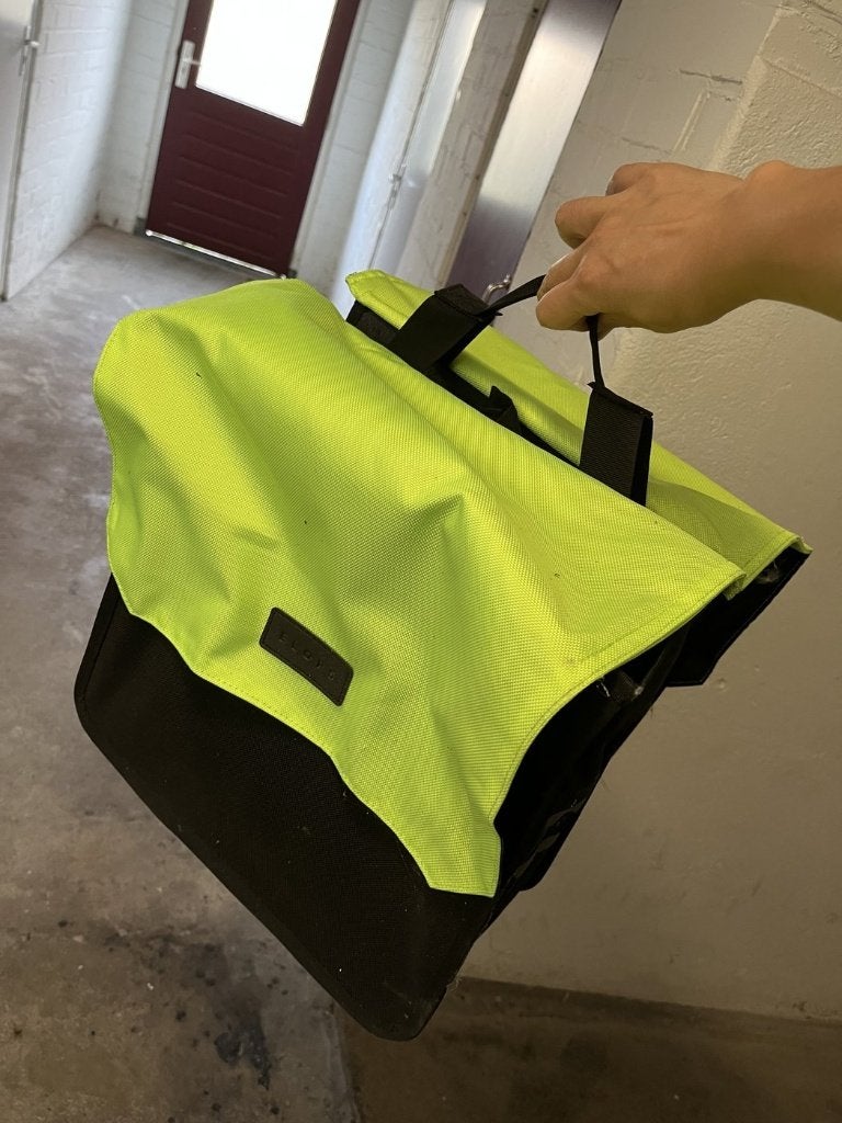 Dubbele fietstas neon geel/zwart, Ophalen, Gebruikt, Elops