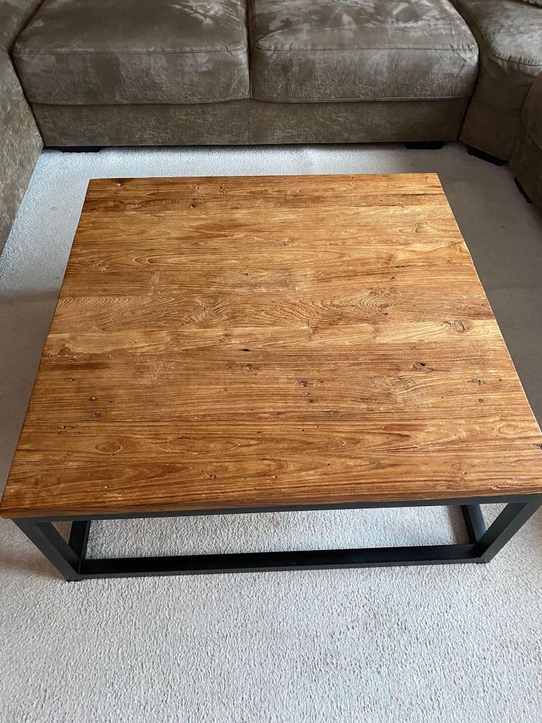 Teakhouten salontafel met stalen frame, Ophalen, 50 tot 100 cm, 50 tot 100 cm, Zo goed als nieuw
