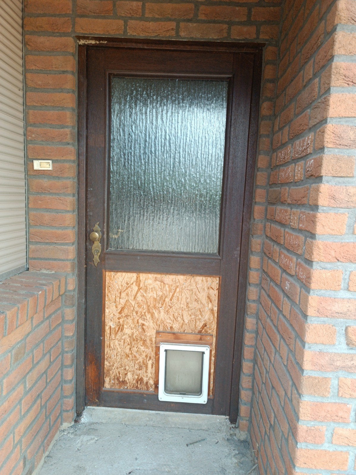 Buitendeur met kozijn en kattenluik - Gratis af te halen, Ophalen, Gebruikt, 80 tot 100 cm, Buitendeur
