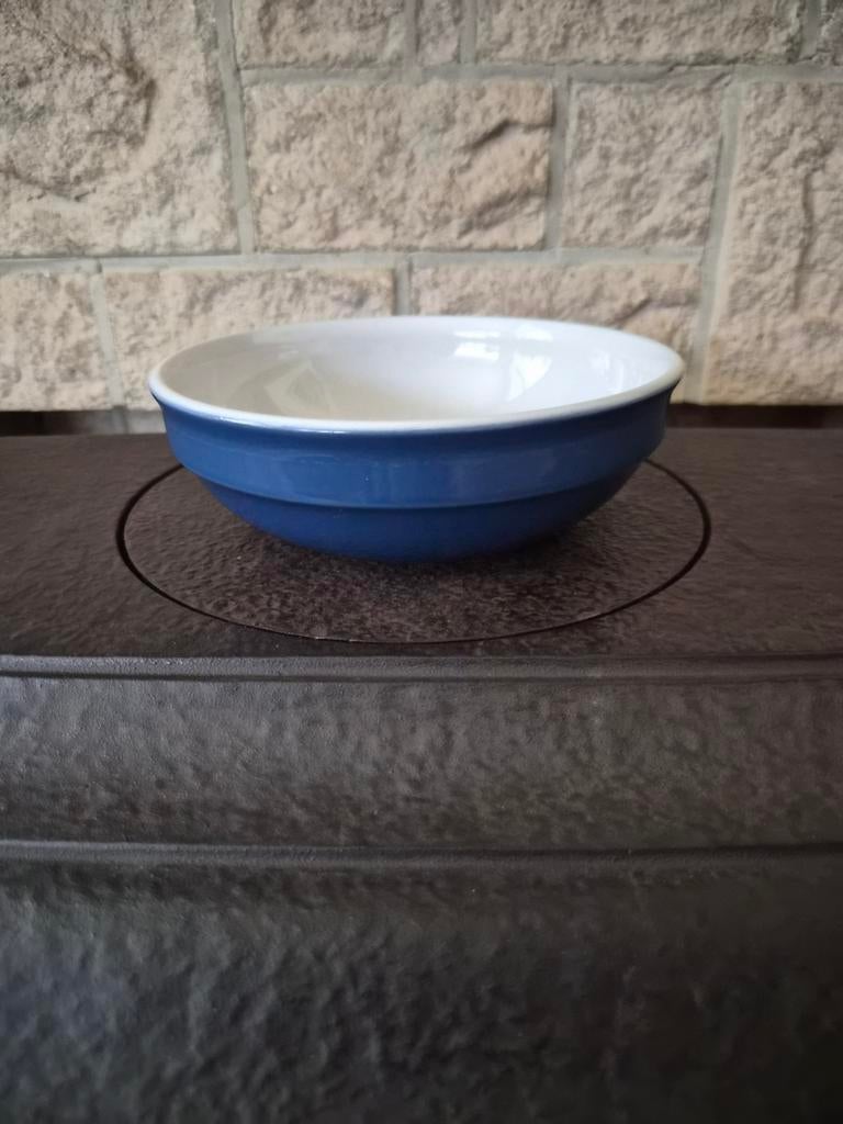 Vintage Emile Henry ovenschaal Rond blauw, Ophalen of Verzenden